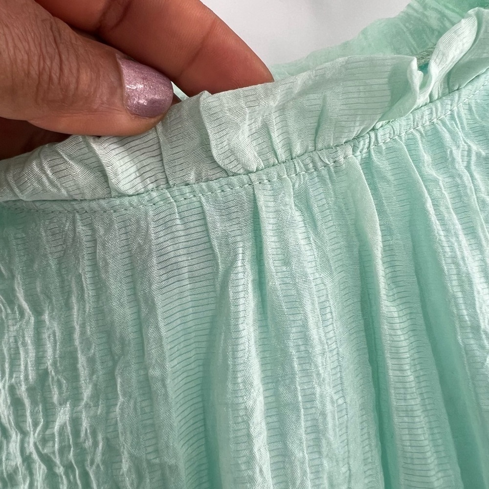 Green summer dress sleeves tiered ruched size M - Picture 5 of 12
